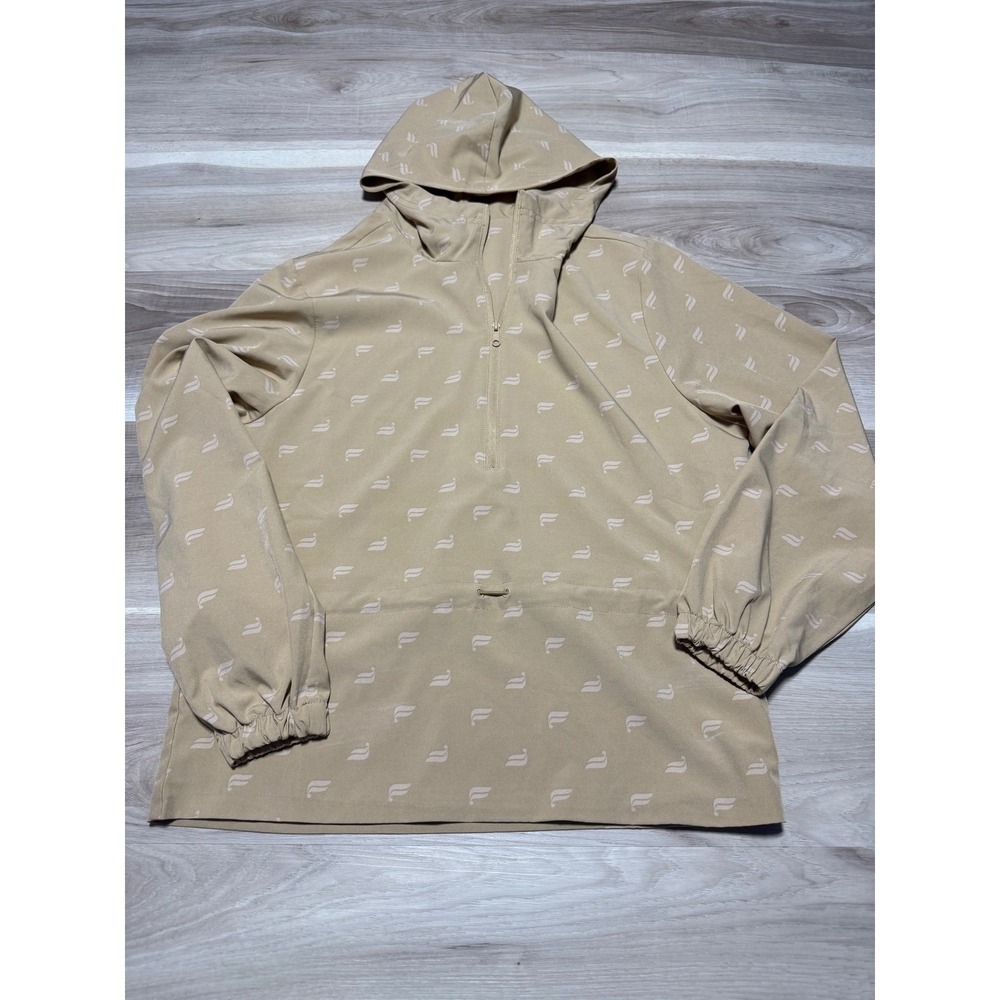 Fabletics Half Zip Windbreaker Womens M Tan Logo Print Hooded Anorak JT2149795